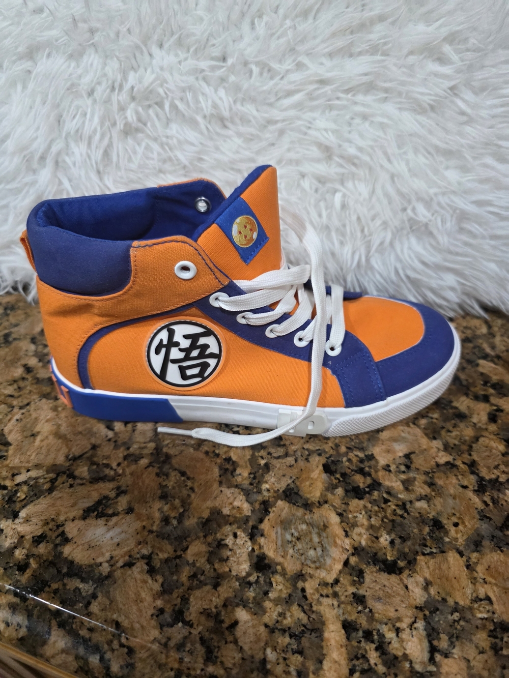 Kids Orange and Blue High-Top Sneakers with White Laces